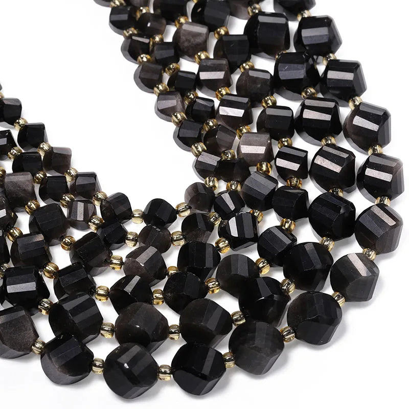 Faceted Helix Twisted 6mm 8mm 10mm Jade Agate Gemstone Beads, Cut Stone Obsidian Rose Quartz Bead for DIY Jewelry Making 18CM