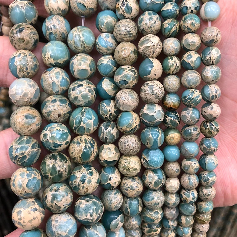 Genuine Round American Aqua Terra Jasper Loose Bead Strand, Irregular Round Stone Beads for Jewelry Making 6mm 8mm 10mm, 38cm