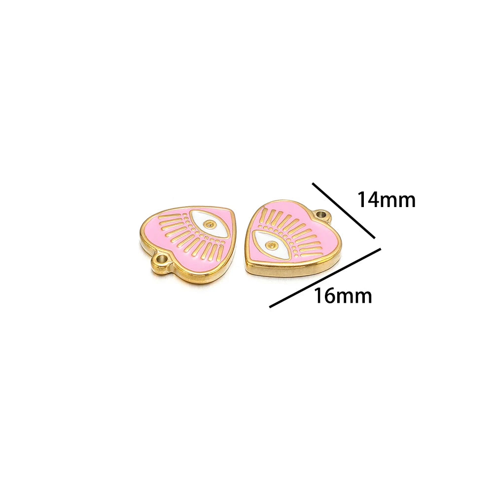 High Quality 304 Stainless Steel 18k Gold Enamel Heart Mini Eye Charms Pendant for Jewelry Necklace Making