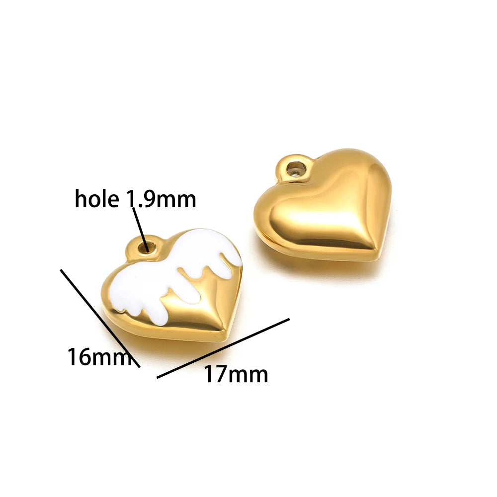 Fashion Heart Charms Stainless Steel18k Gold Plated Enamel Heart Charms Pendant for DIY Jewelry Necklace Making