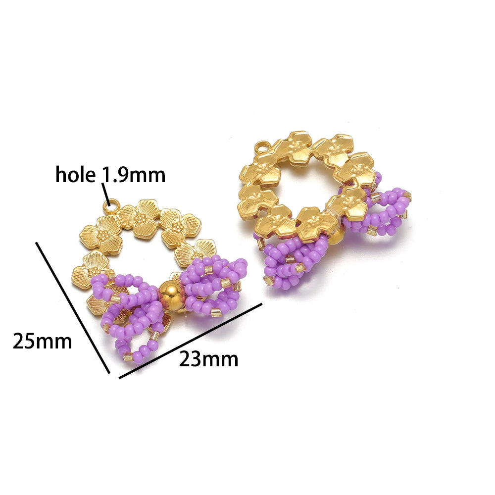 Trend Creative 18k Gold Plated Stainless Steel Flower Butterfly Heart Crystal Glass Bead Charm Pendant for DIY Jewelry Making