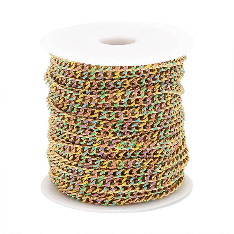 B3334 Enamel Cuban Chain Trunk Stainless Steel Chain Gold Filled Chain for Men Necklace
