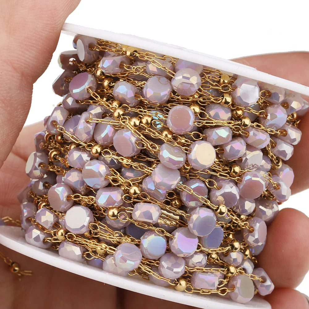 B3346 Ins 18k Gold Bulk Chain Crystal Round Beads Chain Ins Stainless Steel Chain for Diy