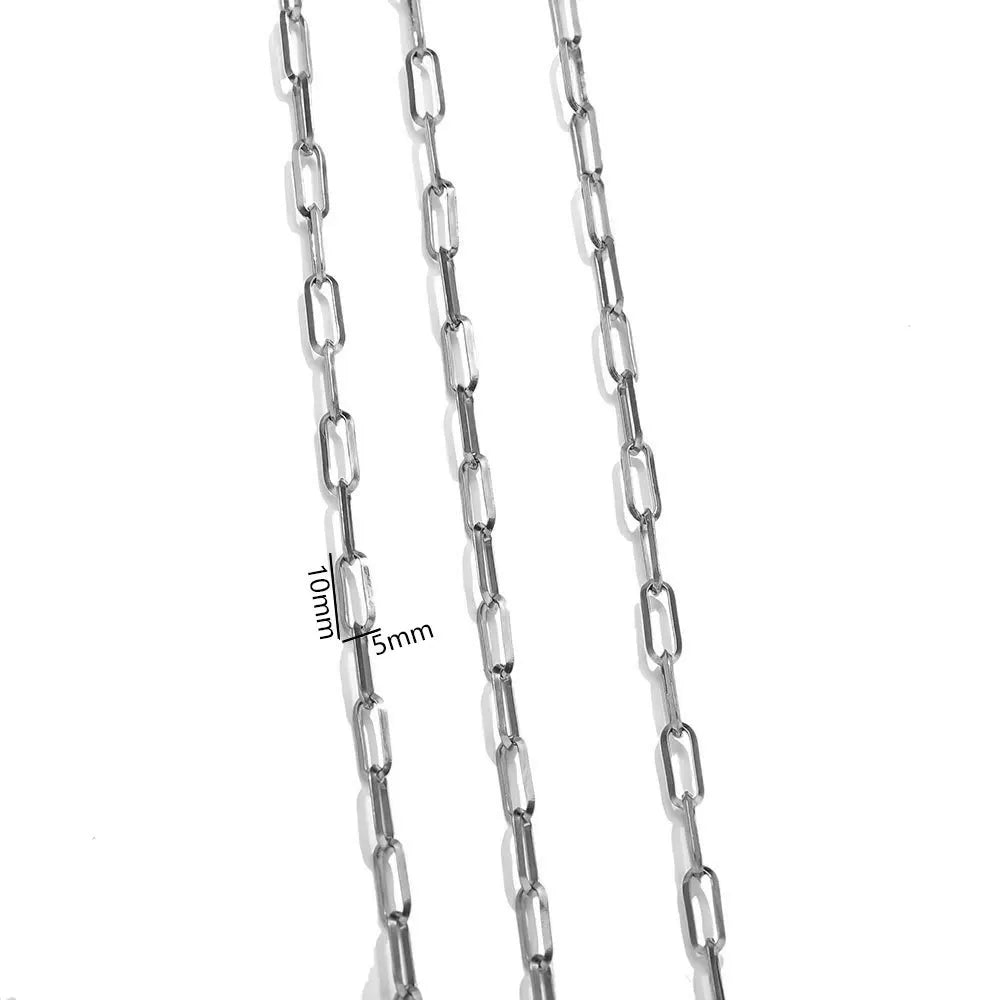D390 Ins Permanent Jewelry Chain Paper Clip Bulk Stainless Steel Chains Cross PVD Gold Silver Chains for Luxury Making