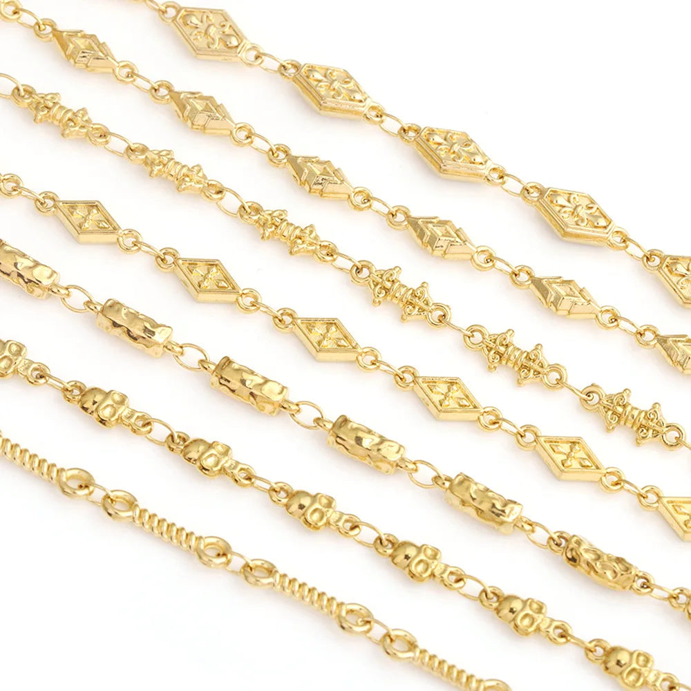 D484 Fashion 18k Gold Plated Stainless Steel Chain Bulk Roll Flower Necklace Bracelet Making Diy