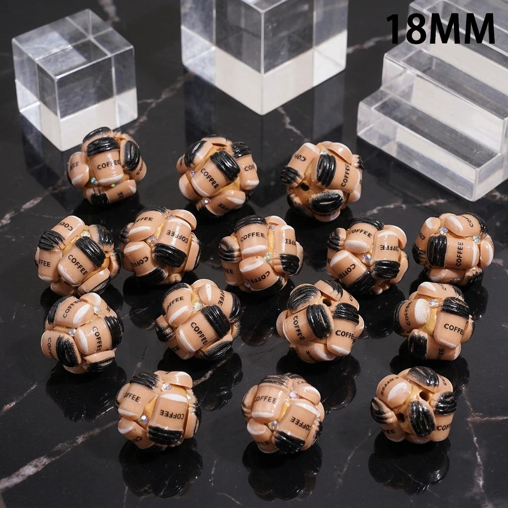18mm Round Coffee Cup Gemstone Decor Loose Beads Bulk for Beadable Pen DIY Keychain Bracelet Jewelry Making Wholesale