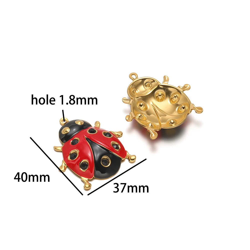 Wholesale 18k Gold Plated Stainless Steel Enamel Ladybird Insect Apple Strawberry Mushroom Charm Pendant for Jewelry Making