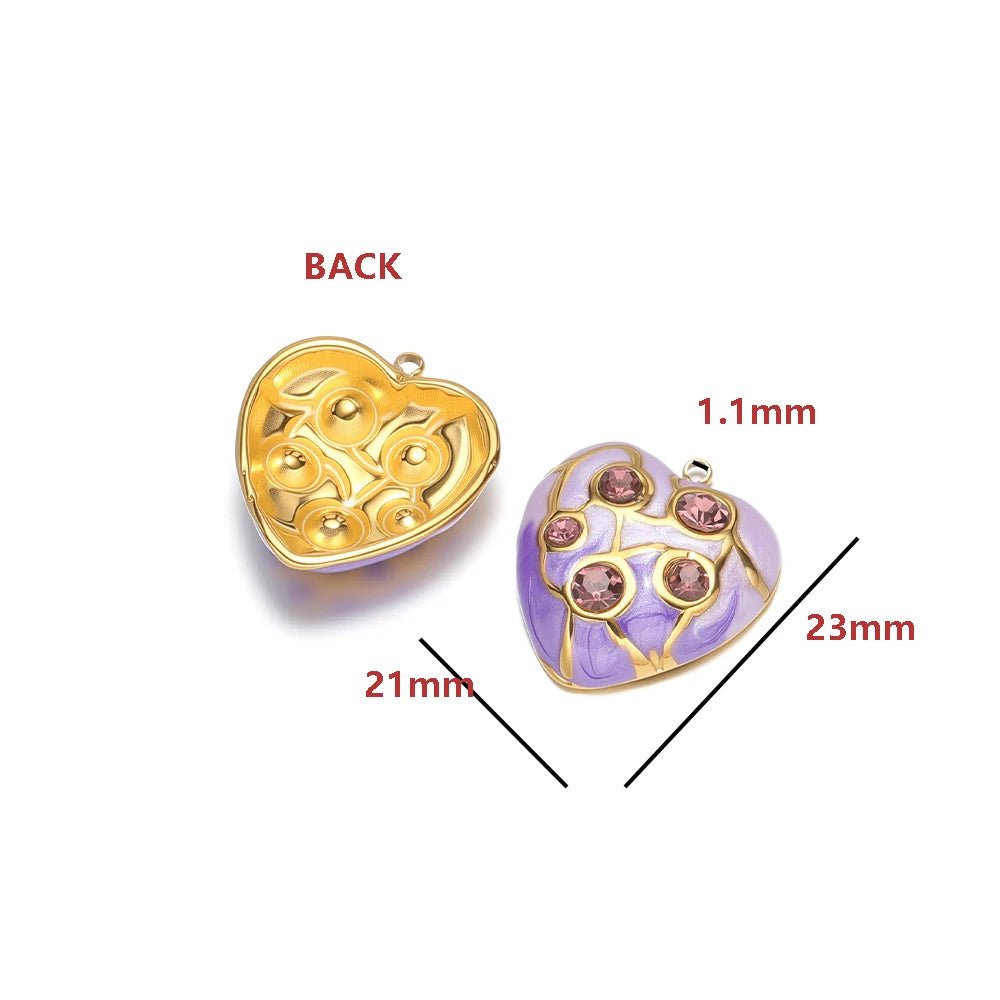Wholesale Gold Tone Heart Charms with Rhinestones Enamel Pendants for DIY Jewelry Making Vintage Love Necklace Supplies