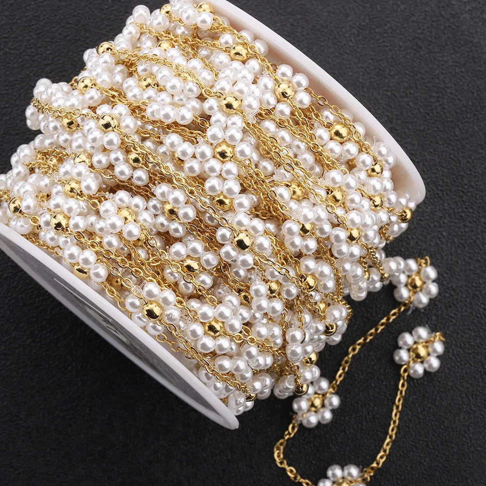 A712 Amazing 18k Gold Stainless Steel Chain,fresh Water Pearl Flower Chain for Necklace Bracelet Jewelry Accessory