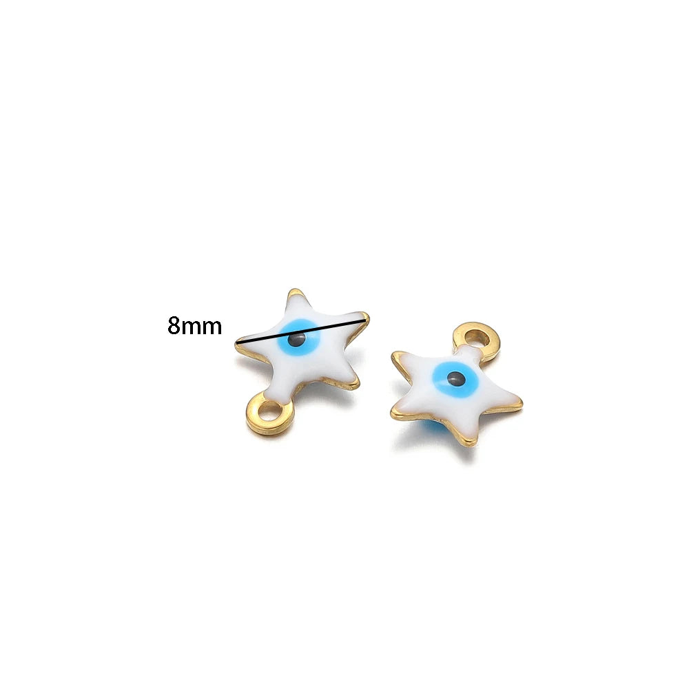 20pcs/bag Stainless Steel 18K Gold Plated Colorful Enamel Round Star Charms Pendant for Jewelry Findings & Components