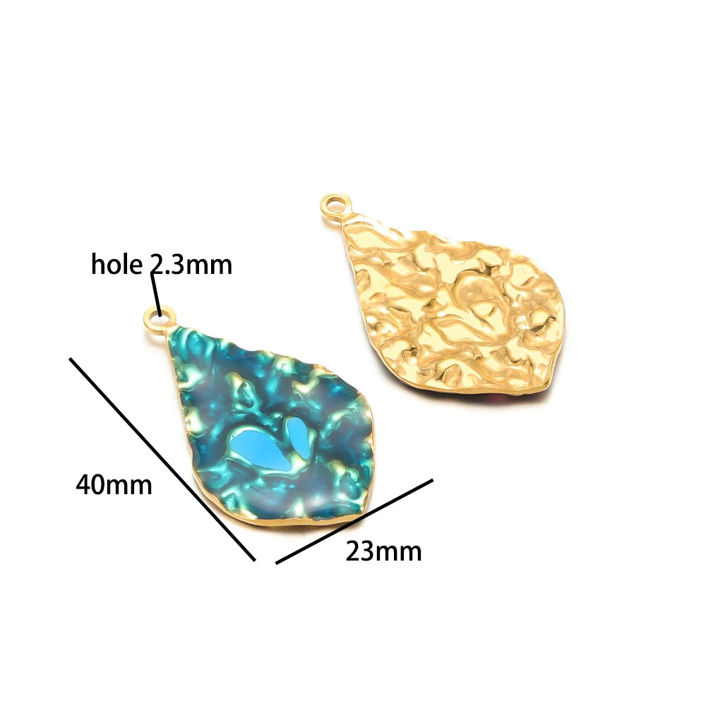 Fashion Simple Geometric 18k Gold Plated Stainless Steel Enamel Round square Oval Charm Pendant for DIY Necklace Jewelry Making
