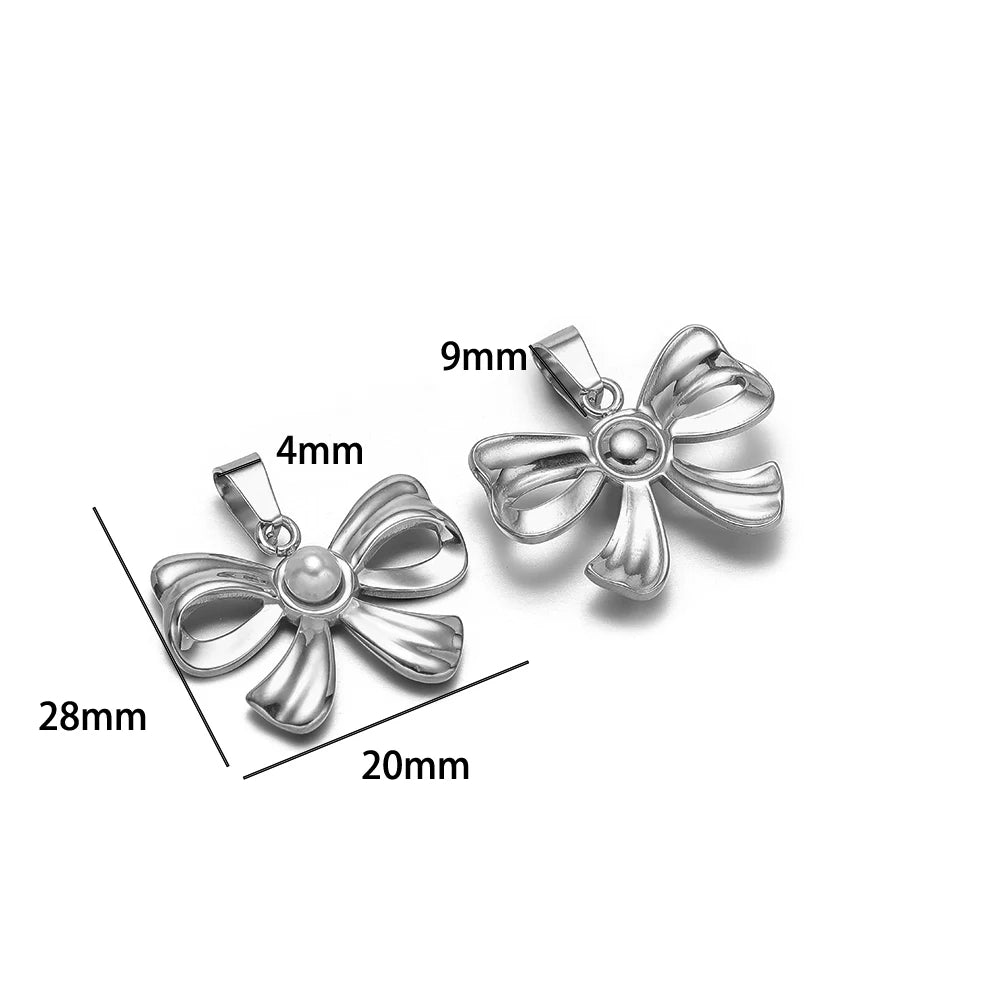 New Trend Stainless Steel Gold Plated Enamel Shell Heart Flower Bowknot Charm Pendant for Jewelry Making Wholesale