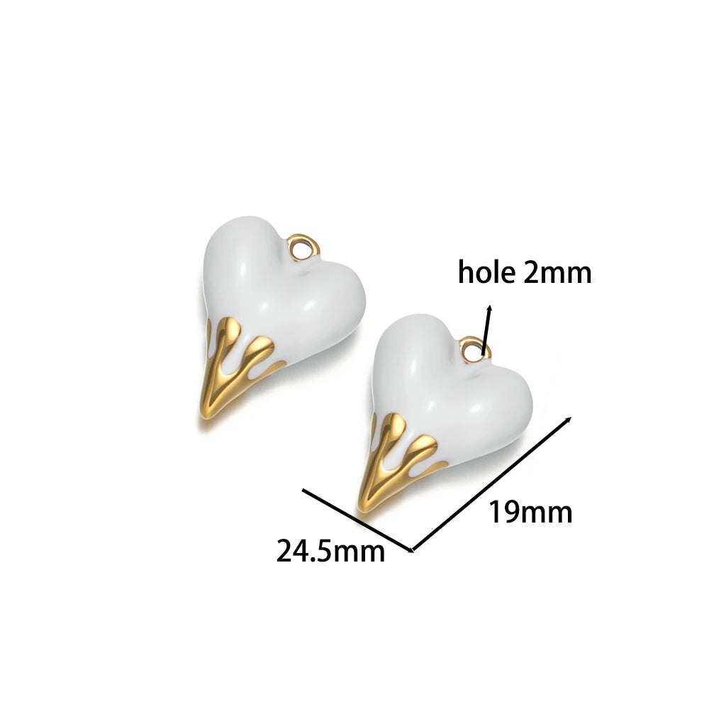 5pcs/bag Stainless Steel 18k Gold Plated Enamel Heart Charm Pendant for Diy Jewelry Necklace Earring Making Bulk