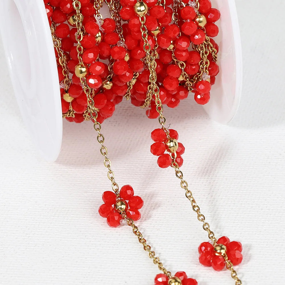 A1851 Hot Selling Stainless Steel Chain Enamel Colorful Flower Stainless Steel Chain Bulk Jewelry Finding Accessory