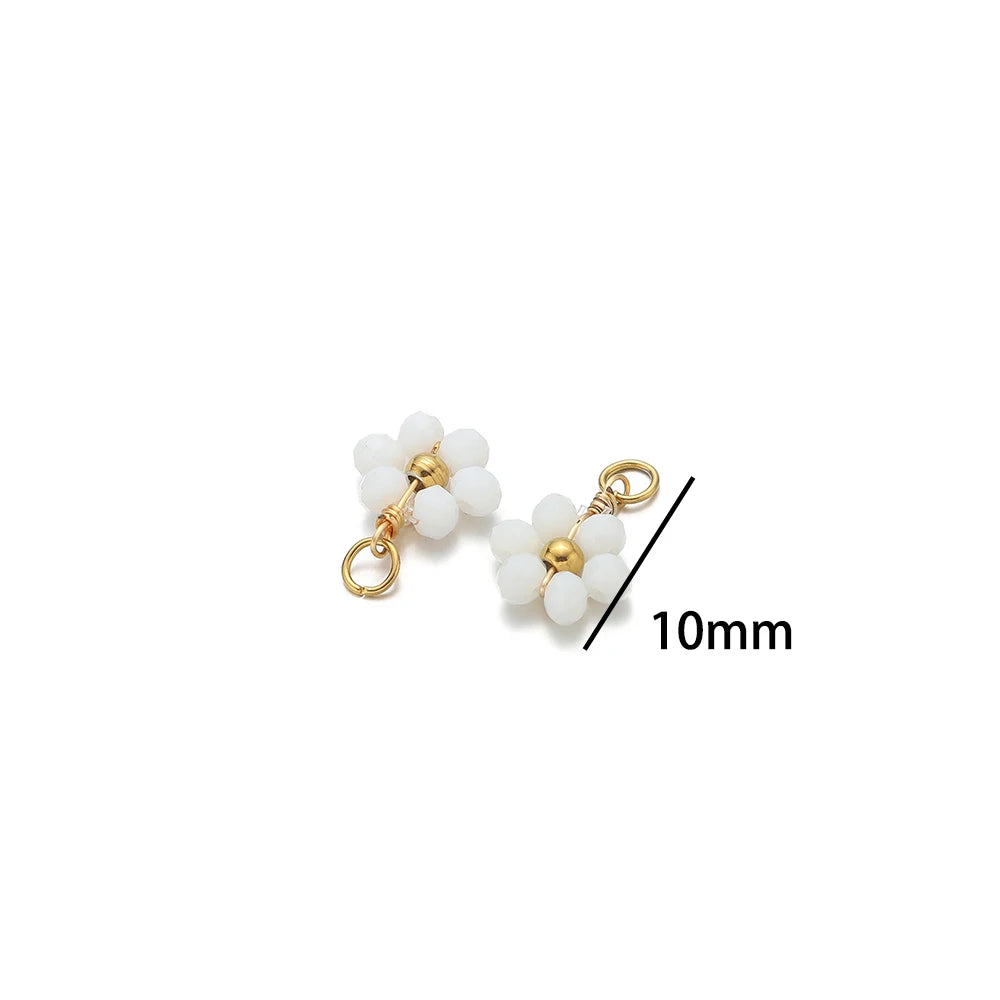 Multicolor Stainless Steel Gold Plated Crystal Flower Beads Charms Pendant for Handmade Jewelry Necklace Making Accessories