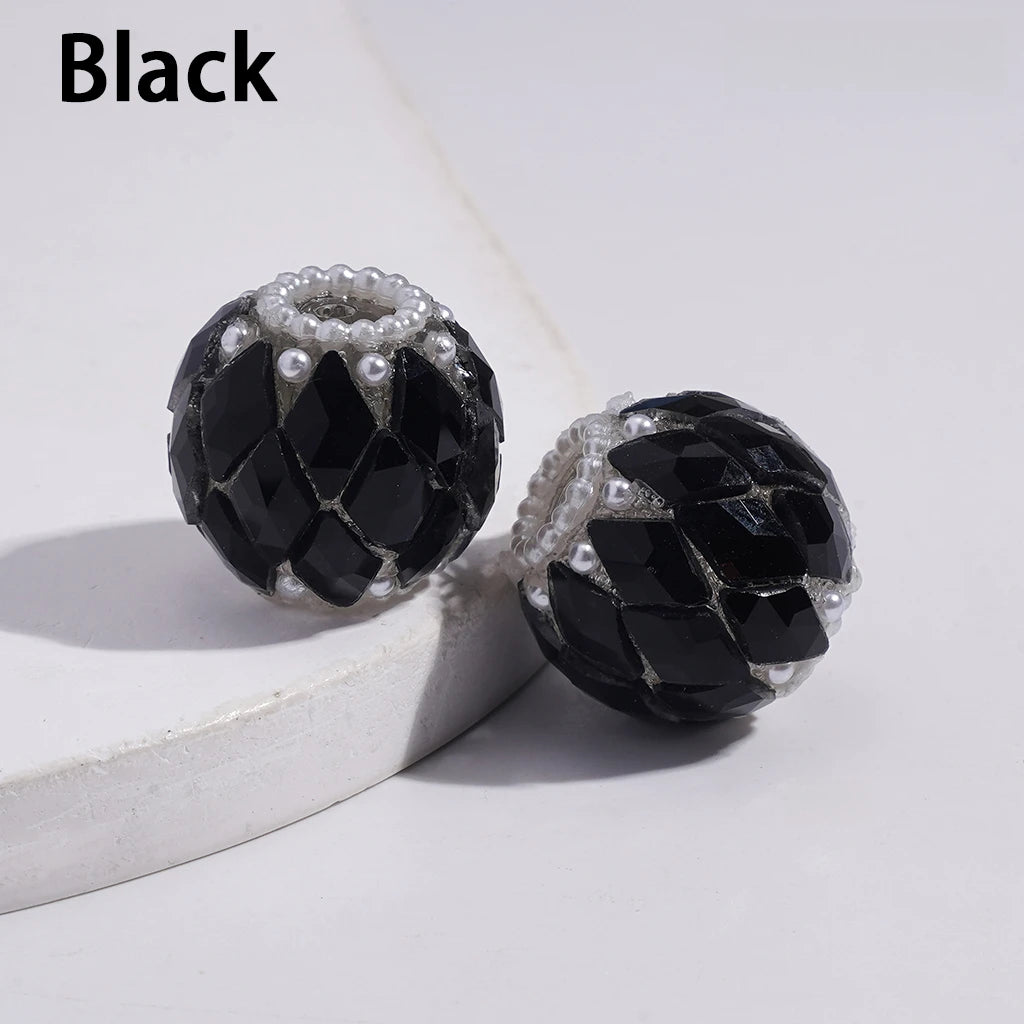 Handmade 18MM Multi-Color Acrylic Beads with Rhombus Rhinestone White Pearl for DIY Pen Jewelry Making