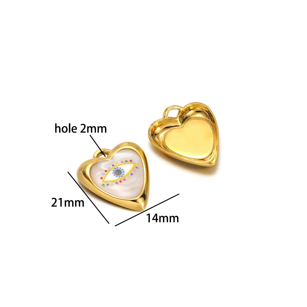 Vintage Blue Eye Pendant Stainless Steel Gold Plated Dripping Oil Eyes Heart Oval Charm Pendant for DIY Jewelry Making Wholesale