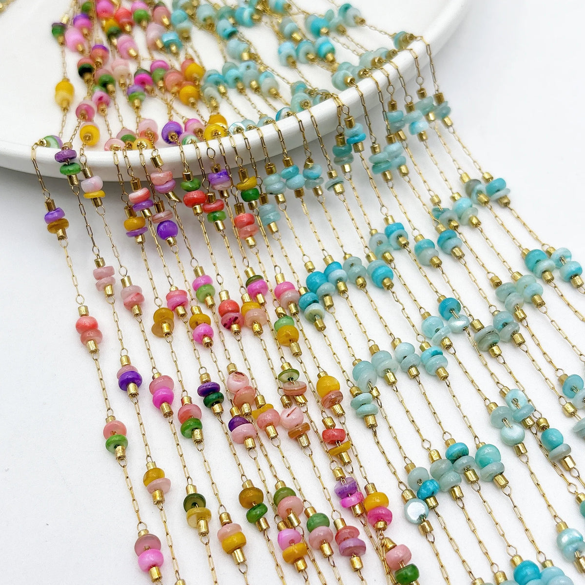 E246 Wholesale Chain Colorful Natural Crystal Stone Beads Chain Necklace Rosary Stainless Steel Chains for Custom Jewelry