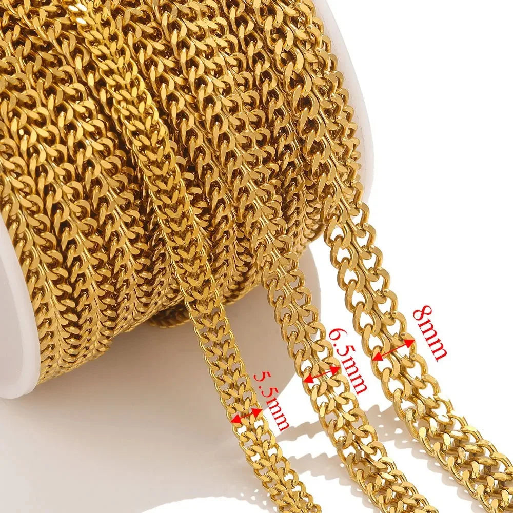 D105 Ins Hot Fashion 18k Gold Plated Stainless Steel Chain Double Necklace Bracelet Making Roll Chain