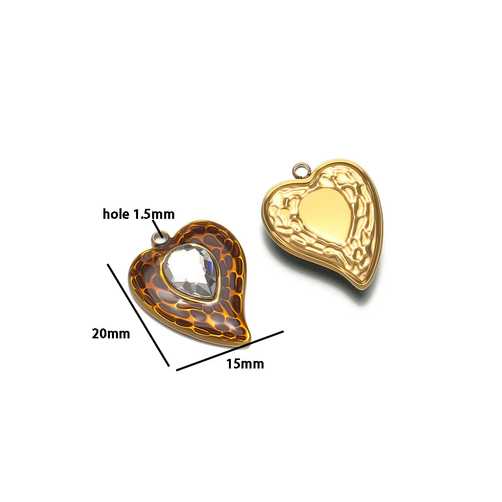 New Fashion Stainless Steel 18k Gold Plated Enamel Heart Zircon Charm Pendant for Diy Jewelry Making Wholesale