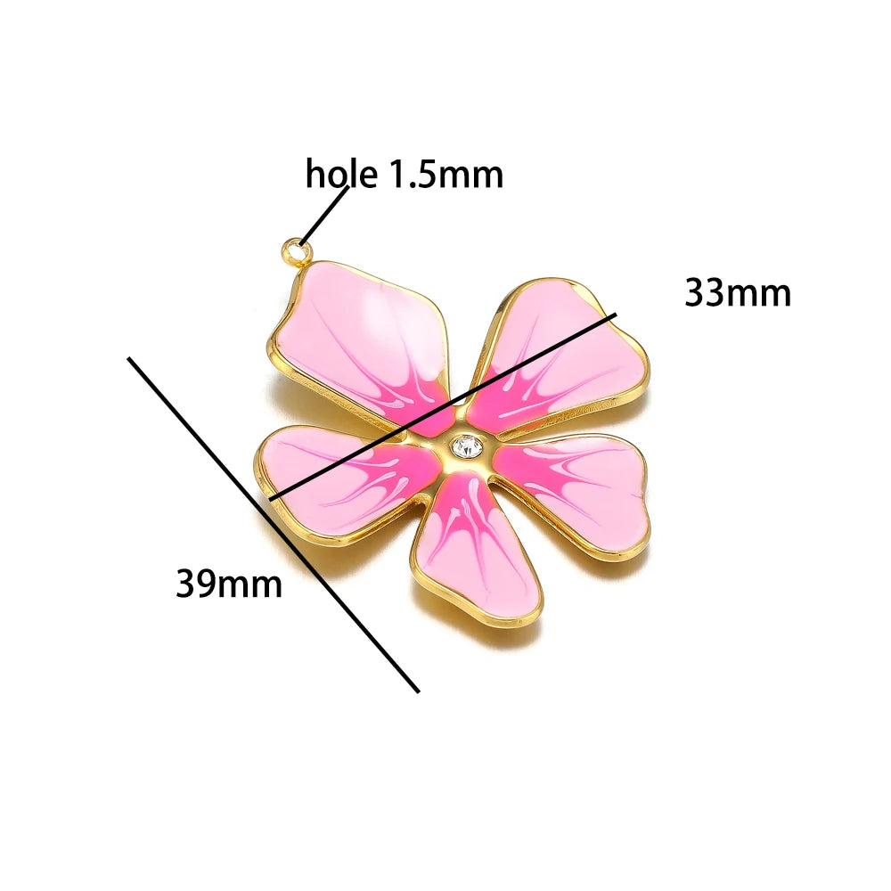 Wholesale Stainless Steel 18k Gold Plated Enamel Colored Flower Charms Pendant for DIY Women Necklace Making