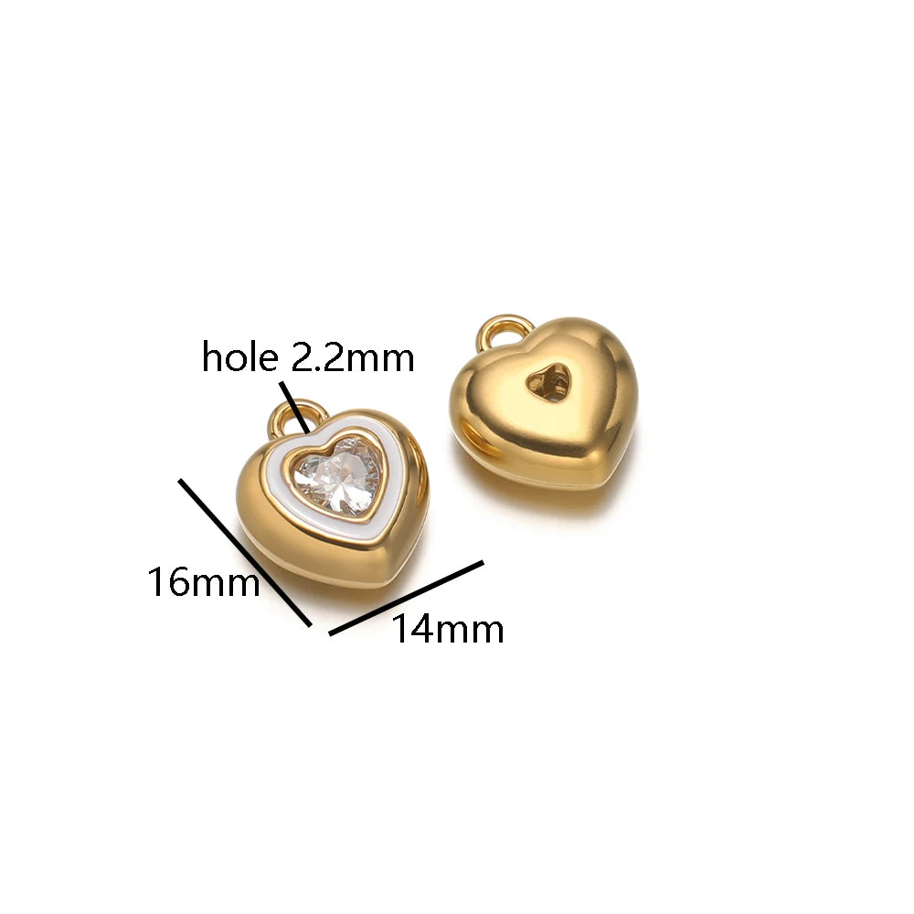New Design Luxury Stainless Steel 18k Gold Plated Enamel Sweet Heart Zircon Charms Pendant for Diy Jewelry Necklace Making
