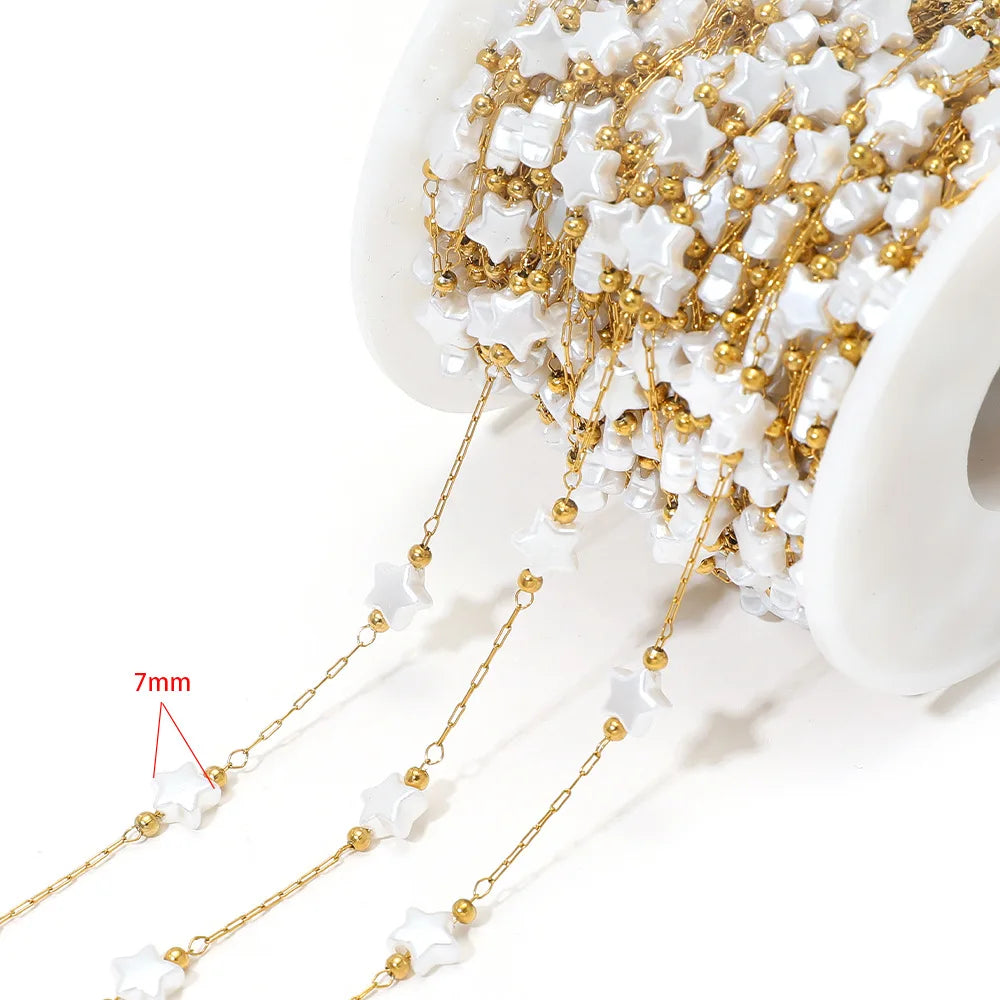 E561 Non-Tarnish 18K PVD Gold Stainless Steel Chains Fashion Artificial Pearl Star Moon Component Jewelry Findings Components