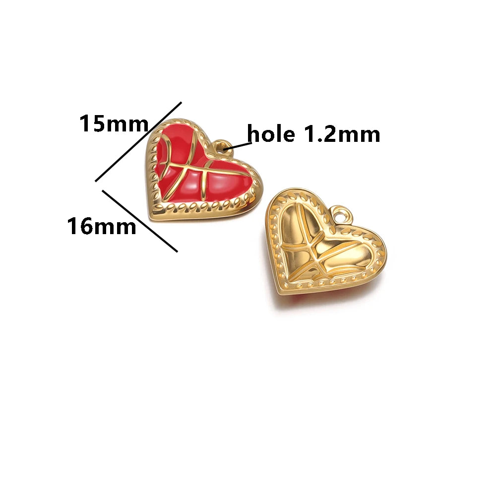 Vintage Romantic 18k Gold Plated Stainless Steel Enamel Heart Charm Pendant for DIY Handmade Necklace Earrings Jewelry Making