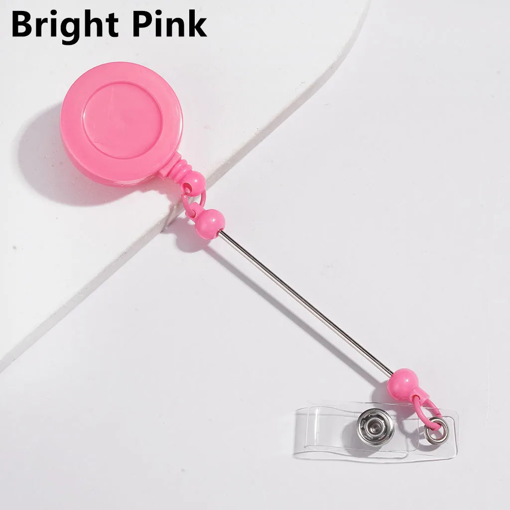 Creative Beaded Retractable Back Badge Holder Reels with Rotating Crocodile Clip & Keychain Bar