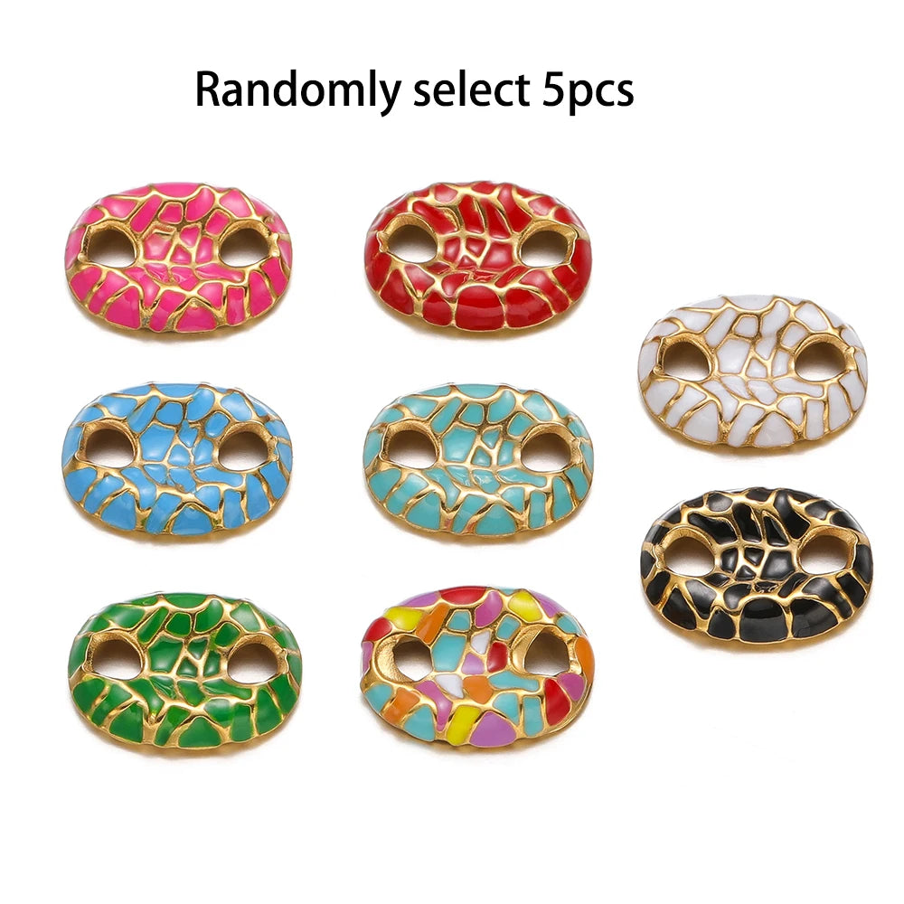 No Tarnish Stainless Steel Gold Plated Pig Nose Colorful Drop Enamel Double Hole Connection Charm Pendant for Necklace Making