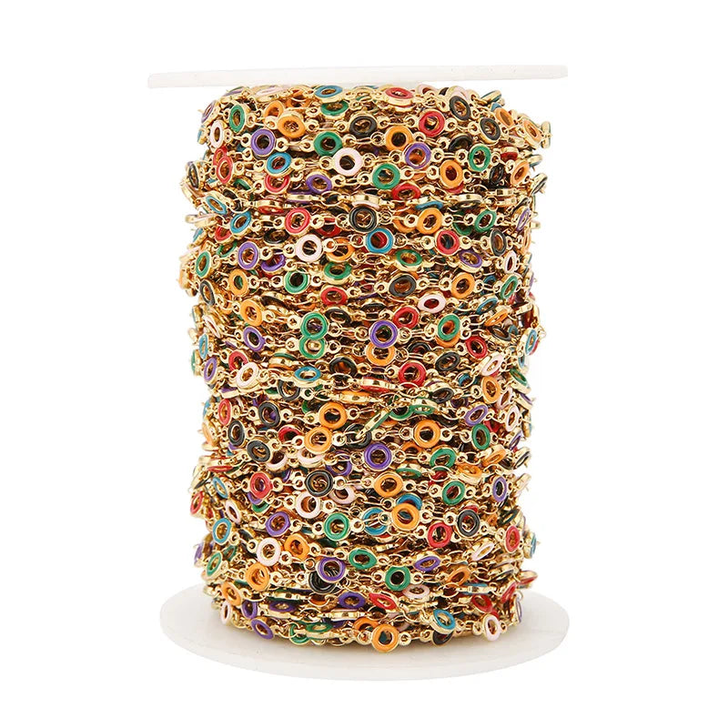 B3340 4.5mm Round Beaded Chain Colorful Bohemia Enamel Charms Chain Chains Rings for Diy