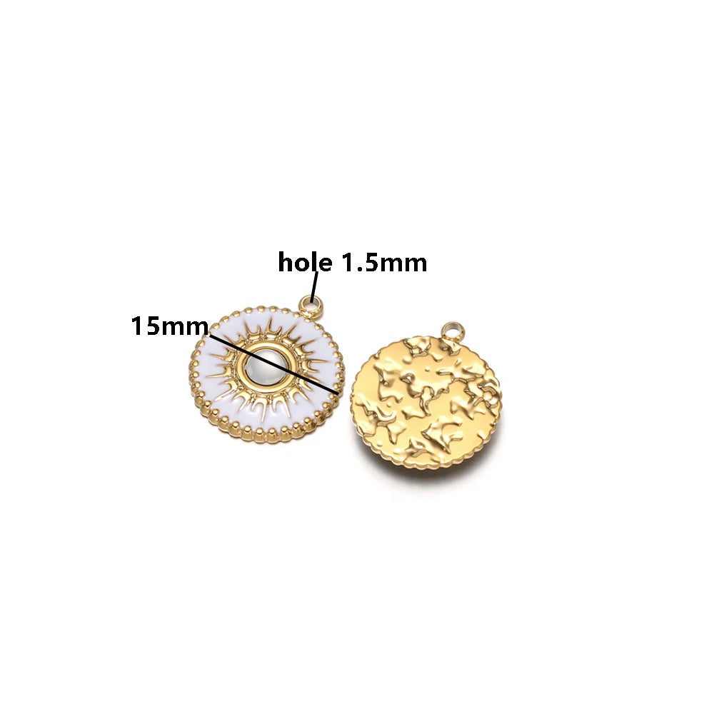 Bohemian Style Stainless Steel 18k Gold Plated Drop Oil Circular Sun Charms Pendant for DIY Jewelry Necklace Making