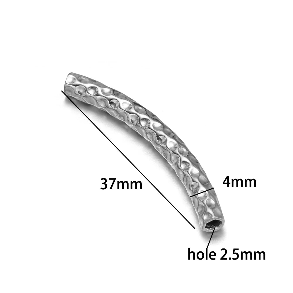 Gold Plated Stainless Steel Multi Patterns Embossed Curved Tube Bend Charm Pendant for DIY Jewelry Making Accessories