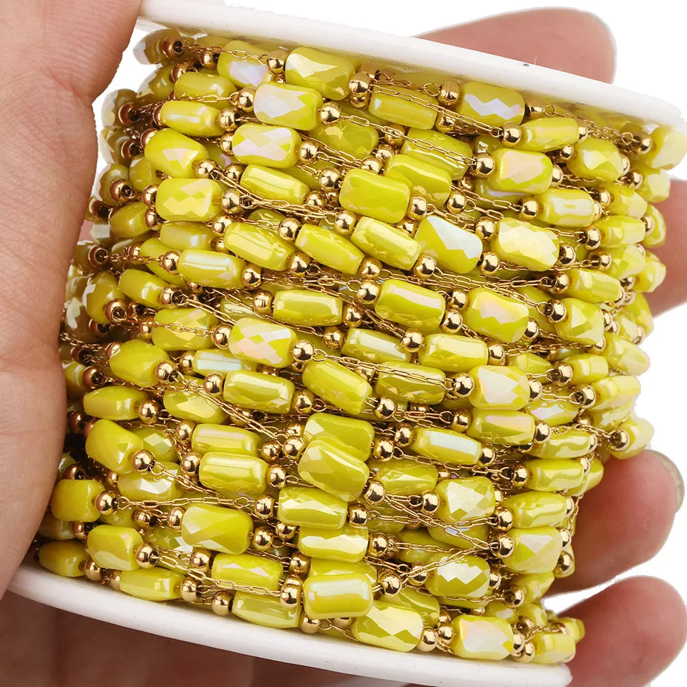 B3344 Non Tarnished Gold Bulk Chain Multi Crystal Beads Chain Ins Stainless Steel Chain for Diy