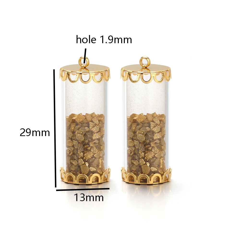 New Fashion Stainless Steel 18k Gold Plated Chips Glass Wishing Bottle Charms Pendant for Handmade Jewelry Necklace Making