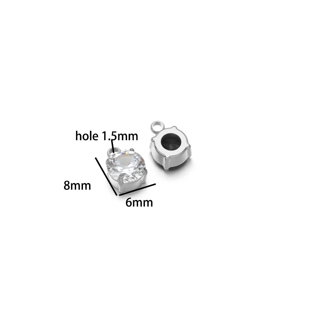 5pcs/bag Stainless Steel 18k Gold Plated 8*6mm Round Zircon Charm Pendant for Diy Necklace Jewelry Making Accessories