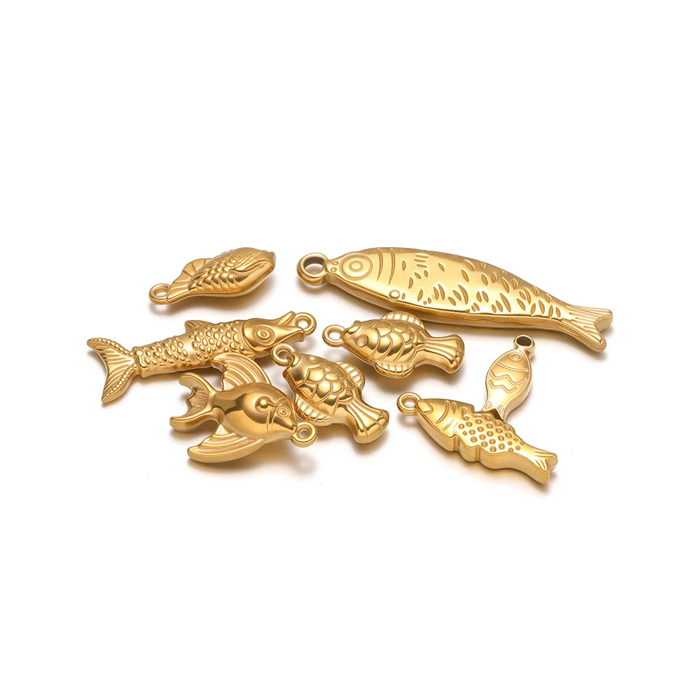 Full Solid 18K Gold Plated Fish Charms Real Weight Koi Carp Pendants for DIY Luxury Jewelry Making Supplies