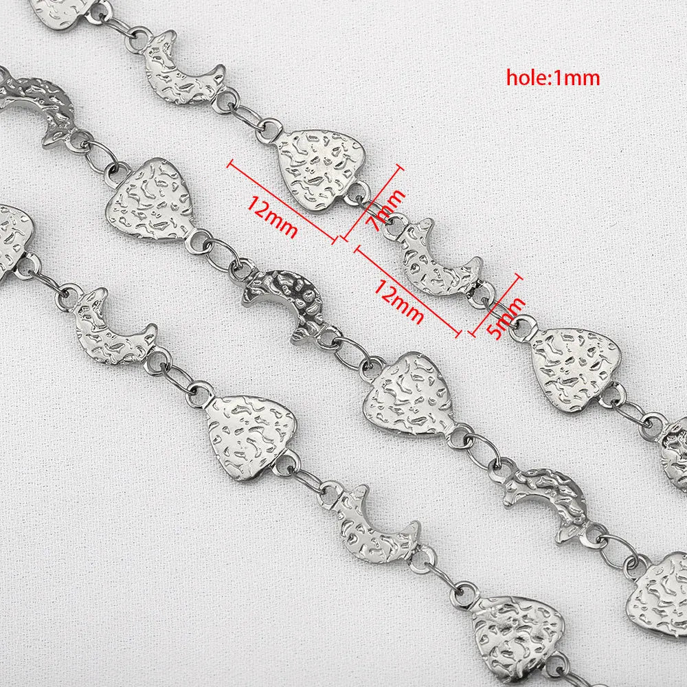 D867 New Hypoallergenic Heart Moon Mixed Connectors Jewelry Chain Stainless Steel Waterproof Embossed Men Women Chains