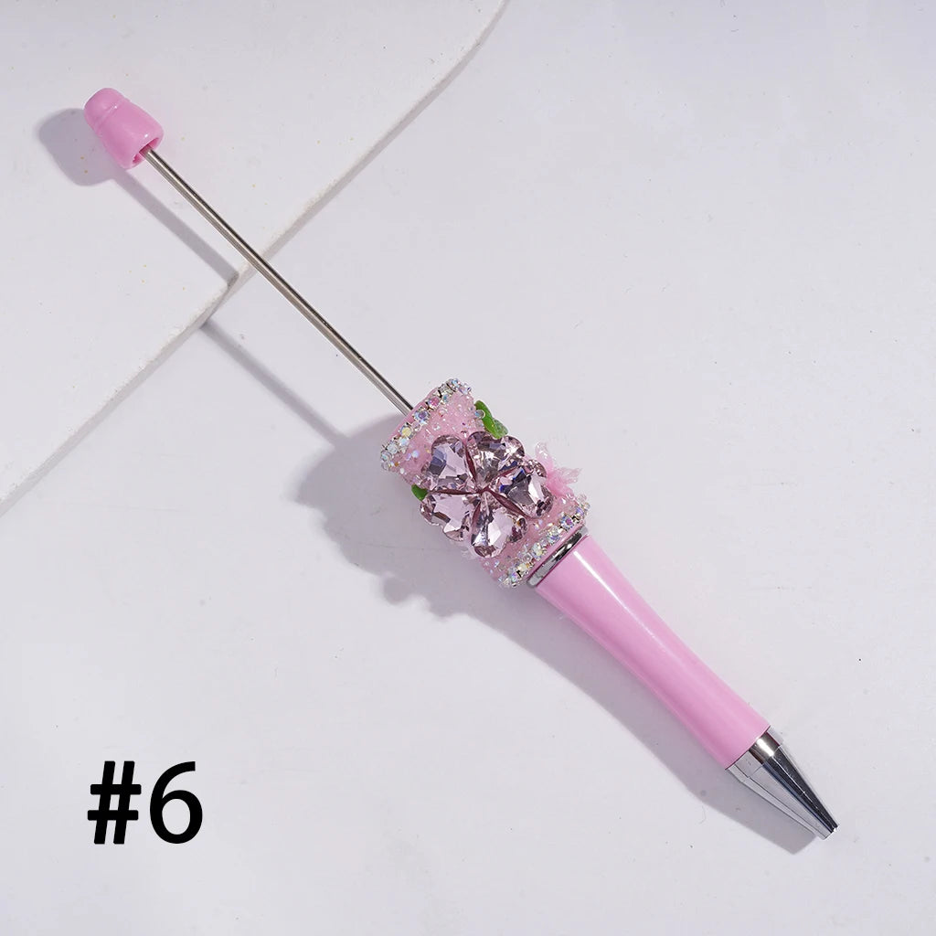 Sugar Beadable Pens with Sparkling Heart Flower Rhinestones Vivid Butterfly Leaves for DIY Beaded Pen Making