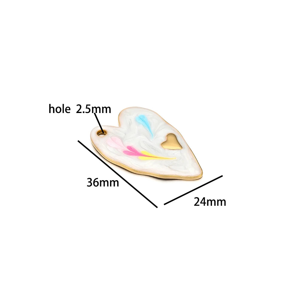 Fashion Heart Charm Stainless Steel 18k Gold Plated Enamel Love Heart Charm Pendant for DIY Jewelry Necklace Making Accessories