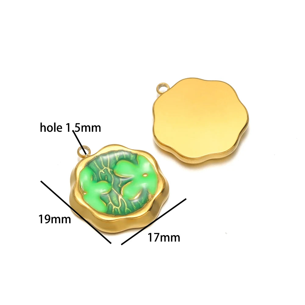 Exquisite Oil Drop Painted Flower Charm 18k Gold Plated Stainless Steel Enamel Round Square Pendant for Necklace Jewelry Making