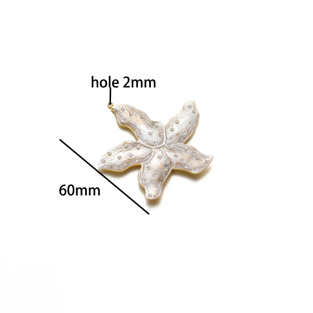 New Vintage 18k Gold Plated Stainless Steel Enamel Big Flower Charms Pendant for Women Jewelry Necklace Earrings Making