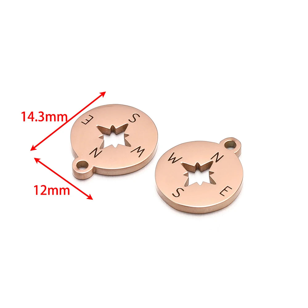 Small Compass Pendant Charm 304 Stainless Steel 18k Gold Plated Circular Hollowed-out Compass Pendant Charm for Necklace Making