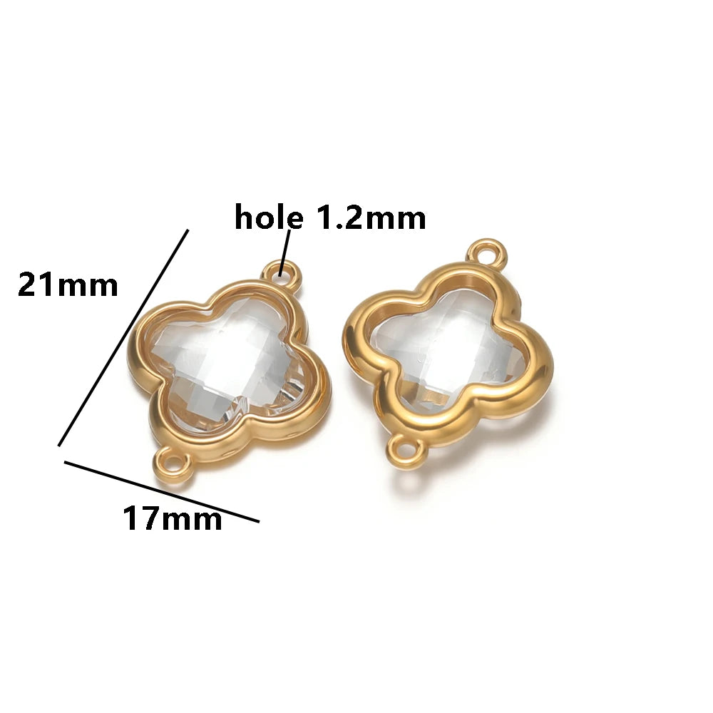 Wholesale 18k Gold Plated Stainless Steel Crystal Zircon Four Leaf Clover Charm Pendant for DIY Necklace Jewelry Making