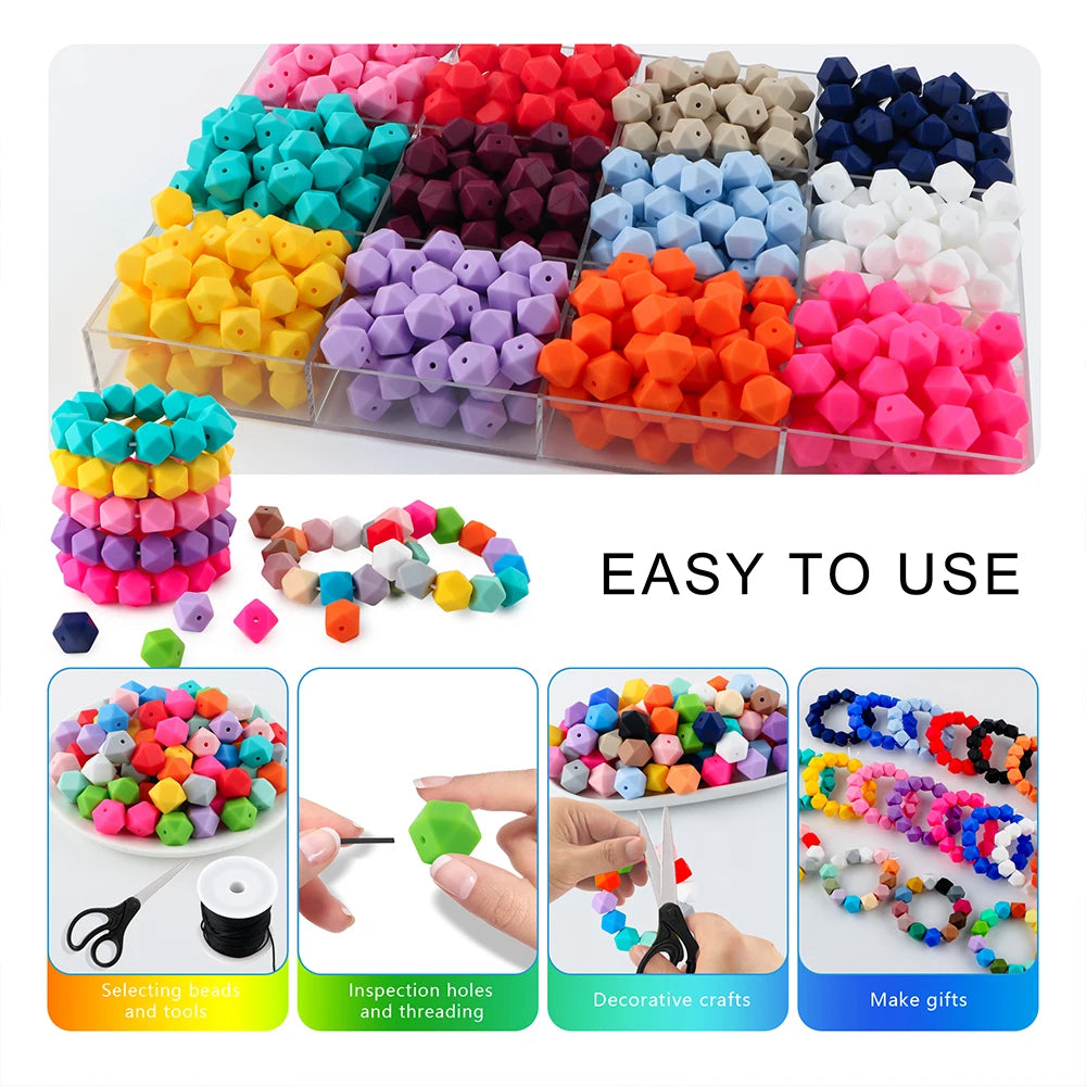 100Pcs Silicone Beads 14mm Hexagon Bead For Jewelry Making DIY Necklace Bracelets Keychain Jewelry Accessories Food Grade