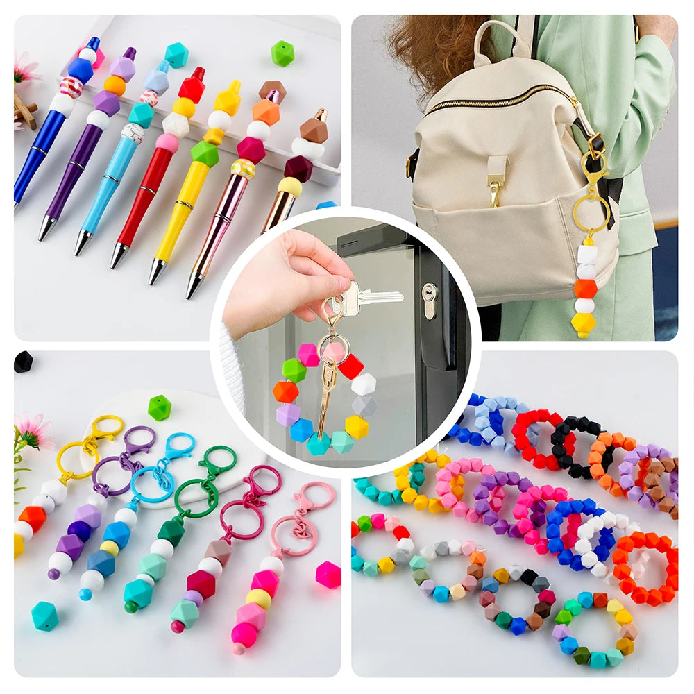 100Pcs Silicone Beads 14mm Hexagon Bead For Jewelry Making DIY Necklace Bracelets Keychain Jewelry Accessories Food Grade