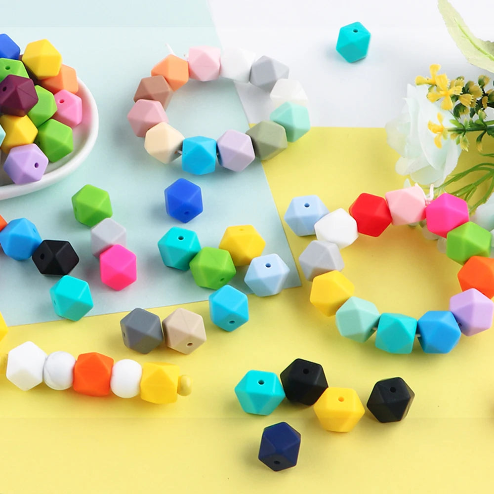 100Pcs Silicone Beads 14mm Hexagon Bead For Jewelry Making DIY Necklace Bracelets Keychain Jewelry Accessories Food Grade