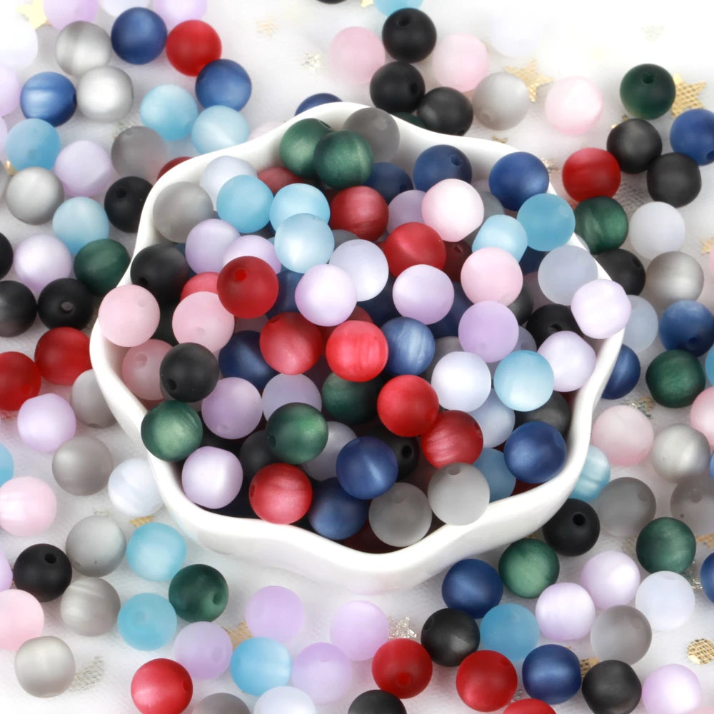 Matte Cat Eyes 100Pcs Colorful Resin Beads 8-16mm Round Loose Spacer Beads For Jewelry Making DIY Bracelet Necklace Handmade