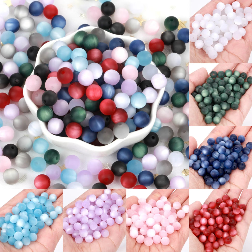 Matte Cat Eyes 100Pcs Colorful Resin Beads 8-16mm Round Loose Spacer Beads For Jewelry Making DIY Bracelet Necklace Handmade