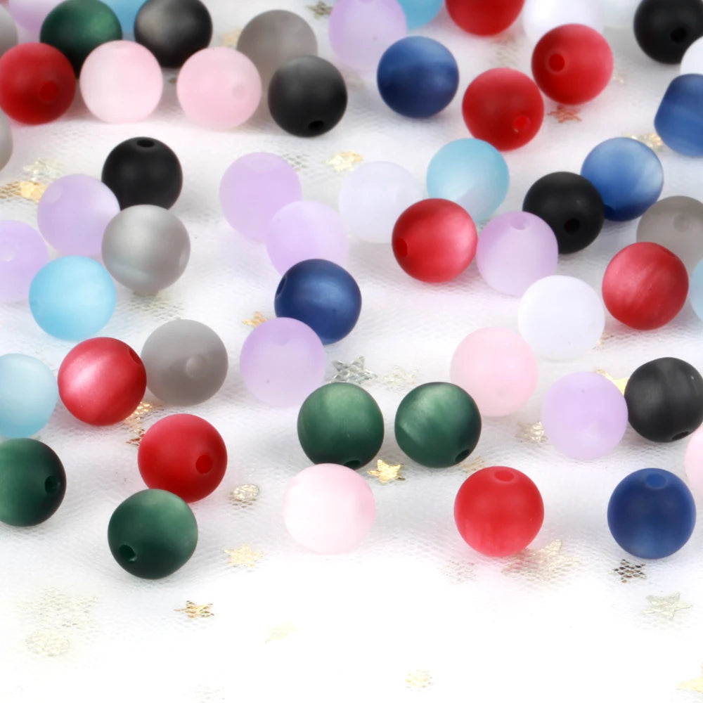 Matte Cat Eyes 100Pcs Colorful Resin Beads 8-16mm Round Loose Spacer Beads For Jewelry Making DIY Bracelet Necklace Handmade